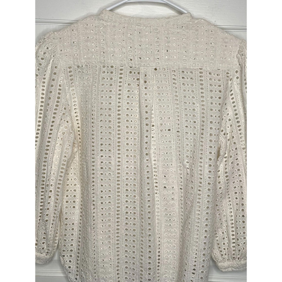 WARM Women's Eyelet Embroidered Long Sleeve Cotton Blouse Sz 3/L Peasant Boho - Picture 6 of 11
